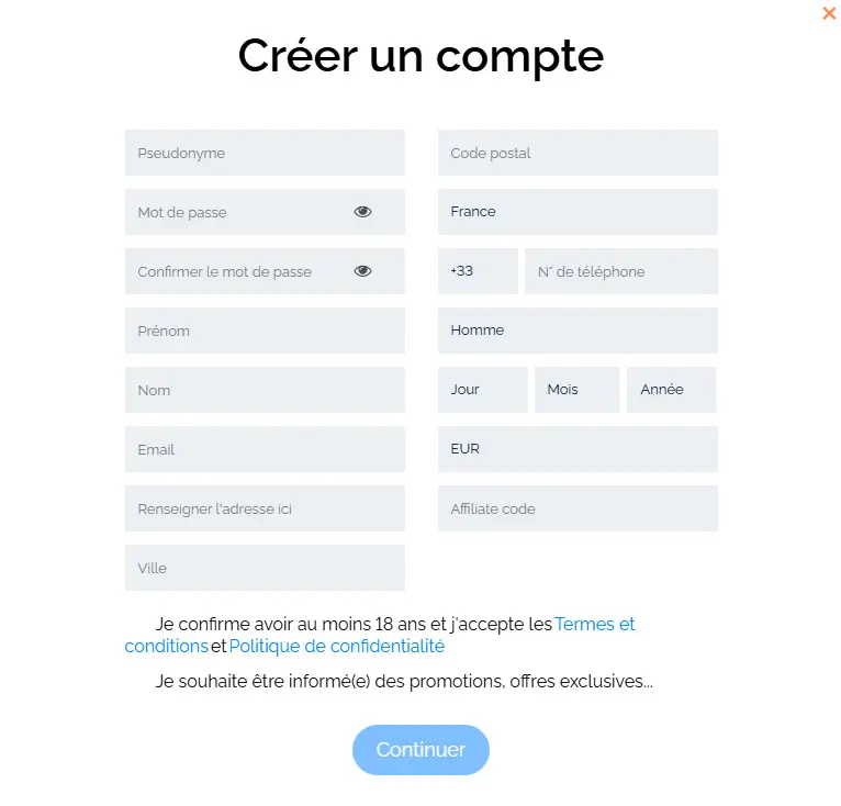 Processus d'inscription SlotsPalace Casino